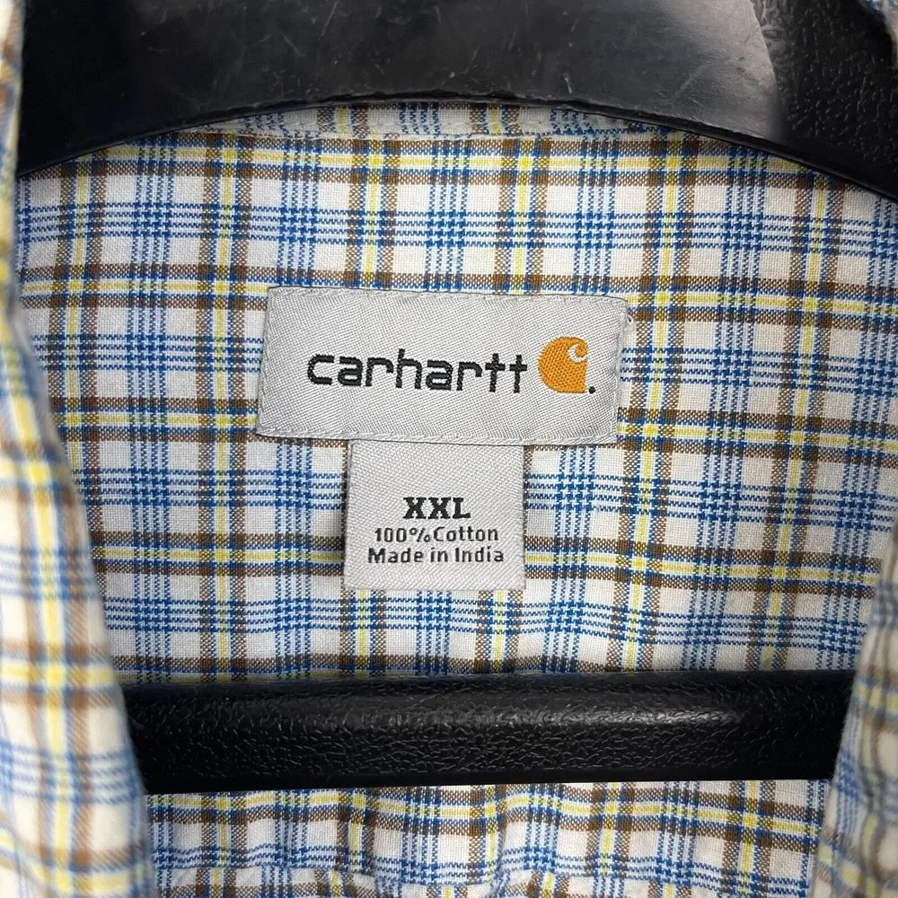 Carhartt Mens XXL Lightweight 100% Cotton Long Sleeve Button Up Blue Check *READ - Picture 2 of 8